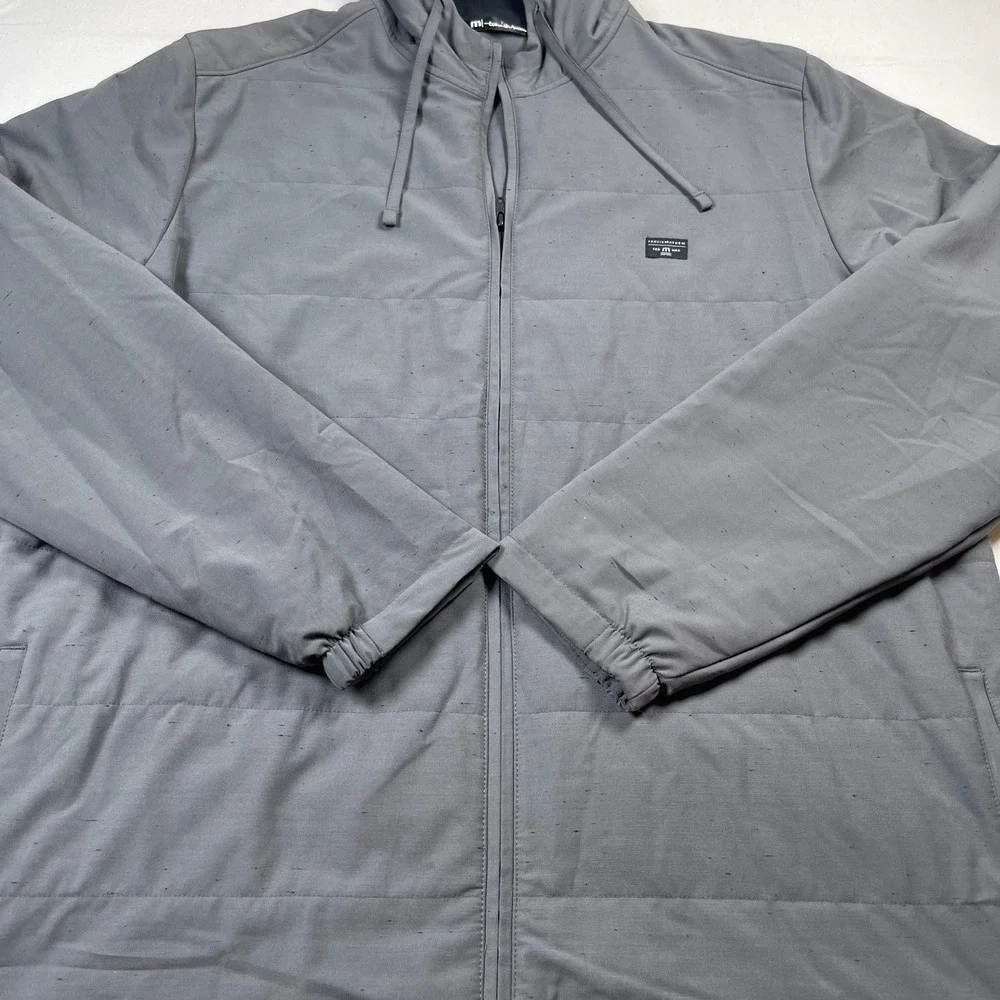 Travis Mathew Hooded Jacket Men 2XL Gray Stretch Drawstring Long Sleeve Full Zip